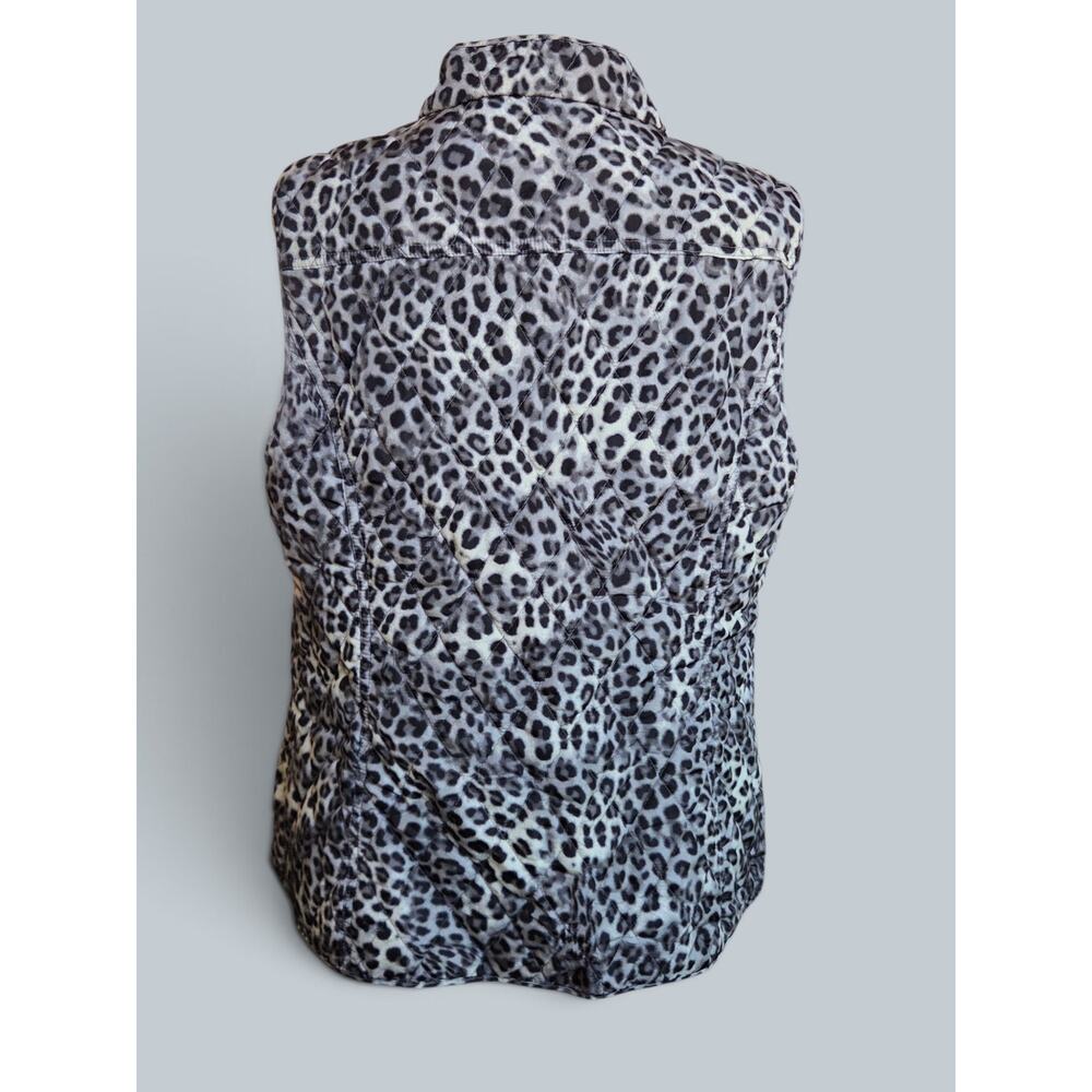 Charter Club Gray Black Leopard Print Quilted Vest Mock Neck Full Zip Size L - Picture 2 of 9